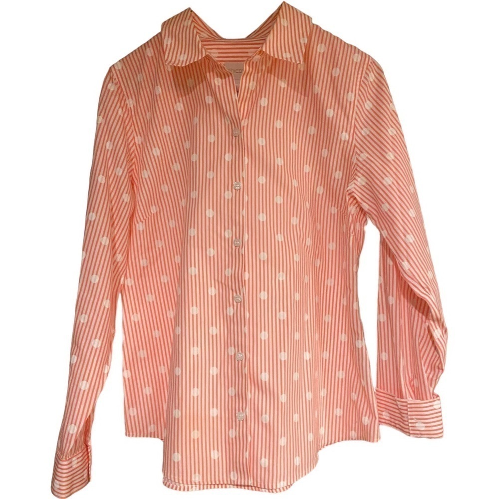 Chico’s Pink Stripe and White Polka Dot Blouse